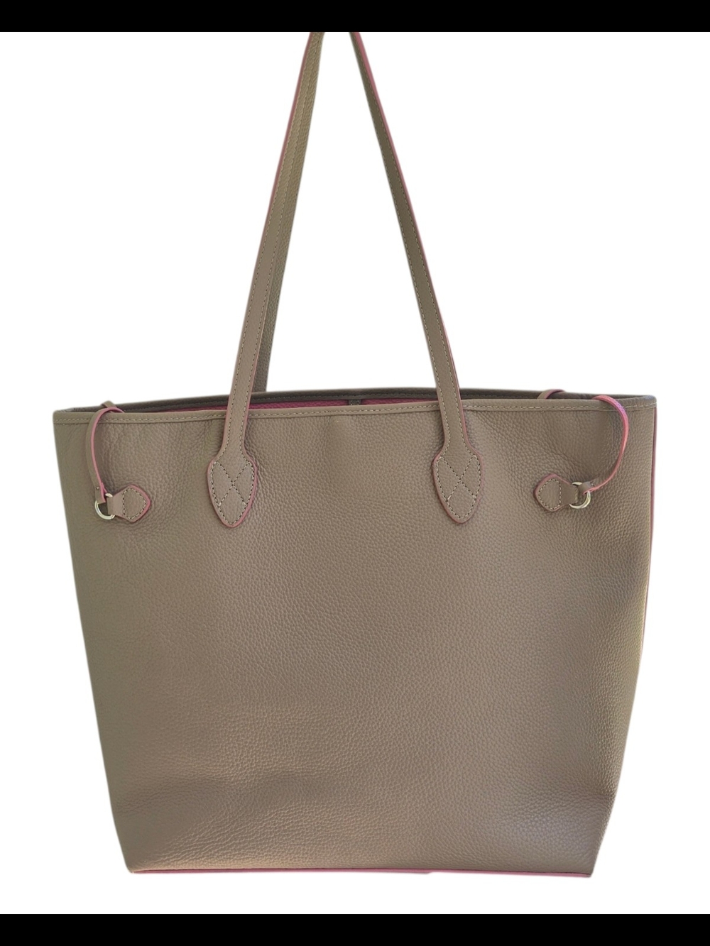 Lodis Taupe Pebbled Leather Work Tote With Pink Trim - Picture 3 of 12